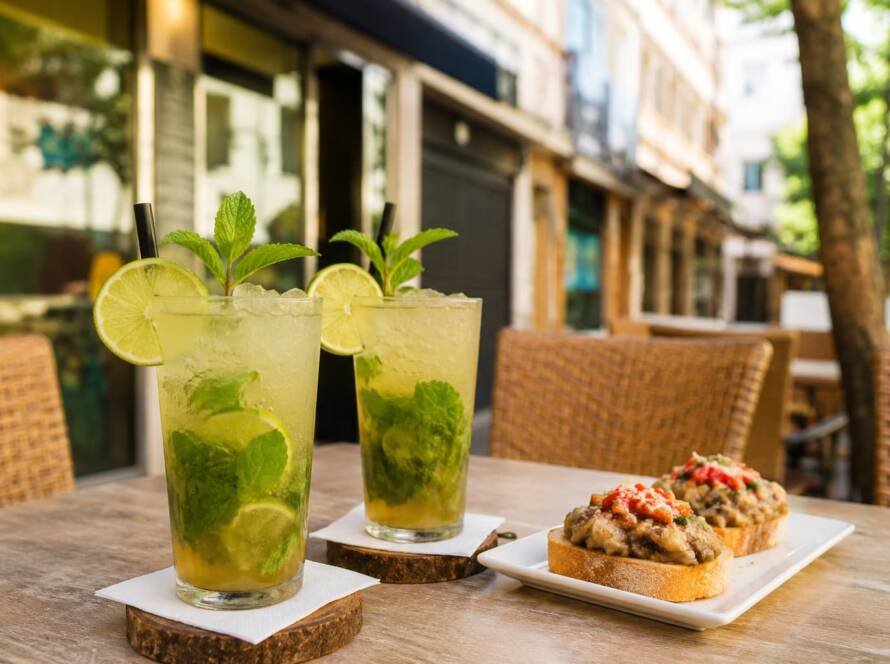 Dos mojitos de autor con lima y hierbabuena en la terraza de River 1973 en Salamanca